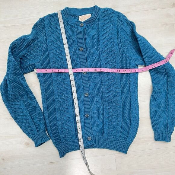 Vintage Pendleton 100% Virgin Wool Sweater Teal Blue Cardigan Women S USA Made - Picture 7 of 8